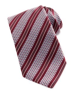 Mens Woven Textured Ground Stripe Tie, Berry   Ermenegildo Zegna   Berry