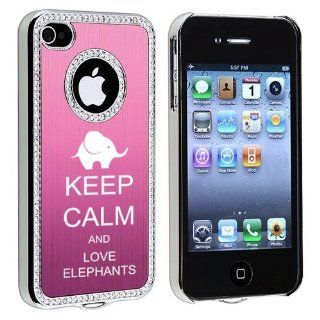 Apple iPhone 4 4S 4G Pink S373 Rhinestone Crystal Bling Aluminum Plated Hard Case Cover Keep Calm and Love Elephants Cell Phones & Accessories