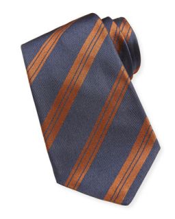 Mens Striped Woven Tie, Blue   Kiton   Blue