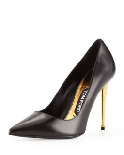 Leather Pointy Toe Pump, Black/Gold   Tom Ford   Black/Gold (7 1/2 B)