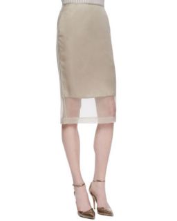 Womens Slim Skirt with Organza Overlay, Khaki   Lafayette 148 New York   Khaki
