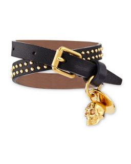 Studded Double Wrap Leather Bracelet, Black   Alexander McQueen   Black