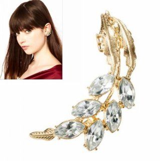 Vintage Rhinestones Leaves Stud Earrings Ear Cuff Clip Earrings (golden color) Jewelry