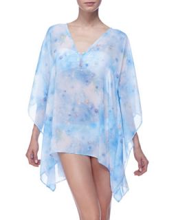 Womens Sheer Print Tunic Coverup   Luxe by Lisa Vogel   Blue (ONE SIZE)
