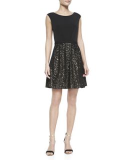 Womens Matte Jersey Top & Sequined Skirt Dress   Laundry by Shelli Segal  