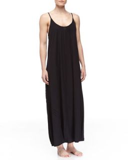 Womens Long Pima Cotton Tank Gown, Black   Donna Karan   Black (X SMALL)