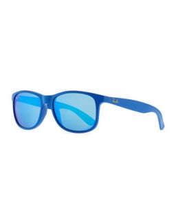 Plastic Square Sunglasses with Mirrored Lens, Blue   Ray Ban   Blue