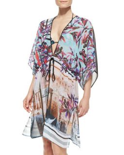 Womens Olive Tree Print Chiffon Coverup   Clover Canyon   Blue (SMALL)