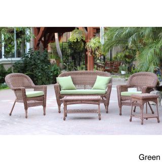 Zest Avenue Honey Wicker 5 piece Conversation Set With Cushions Green Size 5 Piece Sets