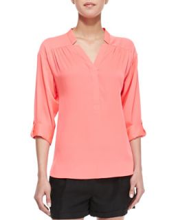 Womens Katalina Pleated Stretch Silk Blouse   Milly   Fluo coral (6)