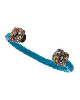 Sapphire Flower Woven Leather Cuff, Blue   MCL by Matthew Campbell Laurenza  