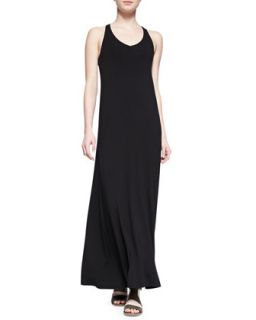 Womens Sleeveless V Neck Jersey Maxi Dress, Black   Vince   Black (MEDIUM)
