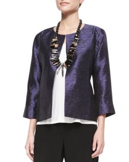 Womens 3/4 Sleeve Threaded Silk Jacket   Eileen Fisher   Blue violet (XL (18))