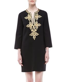 Womens Embroidered Crepe Tunic Dress   Michael Kors   Black (4)