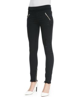 Womens Distressed Zip Pocket Skinny Jeans, Black Destroyed   RtA Denim   Black