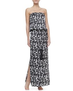 Womens Leopard Strapless Tassel Coverup Maxi Dress   Marie France Van Damme  