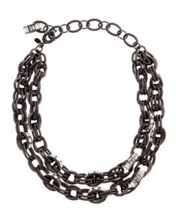 Double Chain Pave Link Necklace, Black   Lee Angel   Black