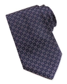 Mens Floral Pattern Woven Tie, Navy/Red   Ferragamo   Navy/Red