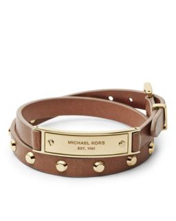 Double Wrap Leather Bracelet, Luggage/Golden   Michael Kors   Gold