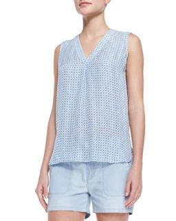 Womens Printed Sleeveless V Neck Blouse   Vince   Blue (X SMALL)