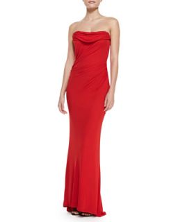 Womens Strapless Draped Front Gown, Red   David Meister   Red (10)