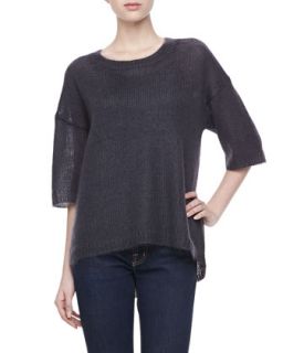 Womens Mohair Half Sleeve Sweater, Graphite   Halston Heritage   Graphite