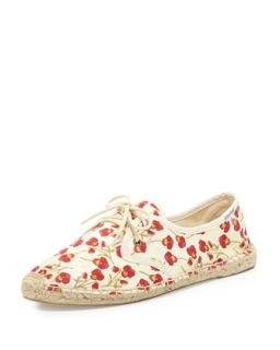 Lets Tango Derby Lace Up Espadrille Flat, Red   Soludos   Red (37.0B/7.0B)