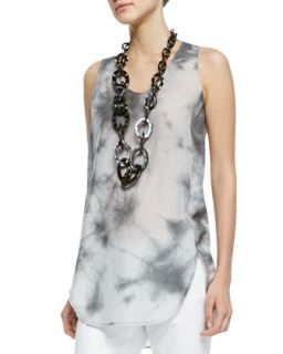 Womens Crystalline Printed Scoop Neck Tunic   Eileen Fisher   Pearl (S (6/8))