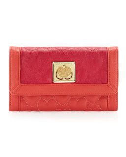 Be My Wonderful Pebbled Quilted Flapover Wallet, Red/Fuchsia   Betsey Johnson