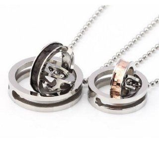 JBlue Jewelry Men,Women's 2PCS Stainless Steel Pendant Necklace CZ Silver Black Gold Ring Rotating Love Valentine's Couples His & Hers Set with 20 and 23 inch Chain (with Gift Bag) Jewelry
