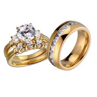 His And Hers Wedding Ring Sets Titanium Vermeil Sterling Silver Cubic Zirconia Wedding Ring Sets Jewelry