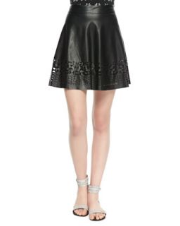 Womens Geometric Cutout Faux Leather Skirt, Black   Cusp by   