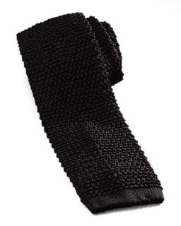 Mens Knit Silk Tie, Black   Charvet   Black