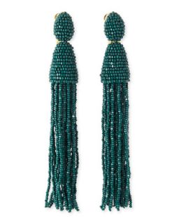 Long Beaded Tassel Earrings, Forest Green   Oscar de la Renta   Forest