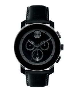 Mens 43.5mm Bold Chronograph Leather Watch, Black   Movado Bold   Black (5mm )