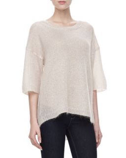 Womens Mohair Half Sleeve Sweater, Pumice   Halston Heritage   Pumice (LARGE)