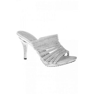 Quiz Silver Diamante Slip On Sandals