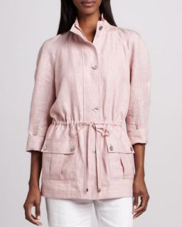 Womens Linen Drawstring Jacket   Blush (MEDIUM/8 10)