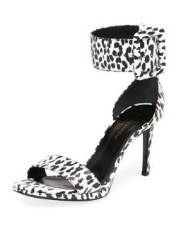 Cheetah Print Ankle Wrap Sandal, Black/White   Saint Laurent   Black/White (36.