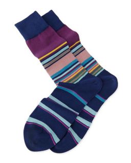 Mens Mini Block Striped Knit Socks, Blue   Paul Smith   Blue