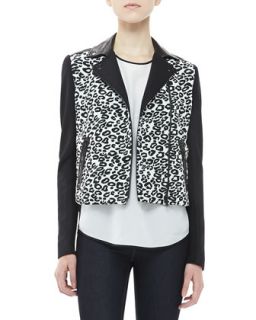 Womens Leopard Print Moto Jacket   Rebecca Taylor   Black/White (4)