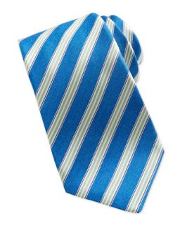 Mens Woven Track Stripe Tie, Blue   Kiton   Blue