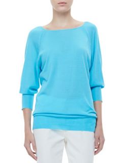 Womens Raglan Sleeve Knit Tunic   Rena Lange   Sea (XL)