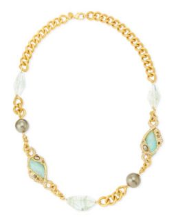 Single Strand Multi Stone Golden Chain Link Necklace   Alexis Bittar   Gold