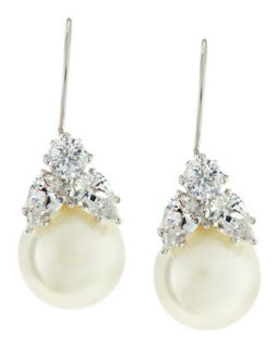 10mm Simulated Pearl & Cubic Zirconia Drop Earrings   Fantasia by DeSerio  