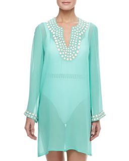 Womens Sheer Embellished Neck & Cuff Coverup Tunic, Sea Green   florabella  