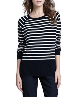 Womens Striped Relaxed Cashmere Sweater   Vince   Coastal (SMALL)