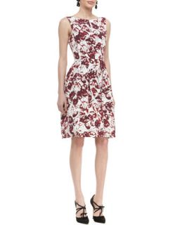 Womens Sleeveless Full Skirt Floral Dress   Oscar de la Renta   Crimson (8)