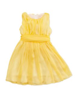 Shirred Georgette Dress, Yellow, Sizes 4 6X   Helena