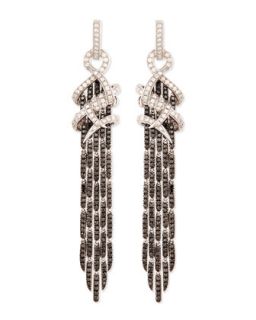 18k White Gold Diamond Barb Earrings with Black Diamond Fringe   Stephen